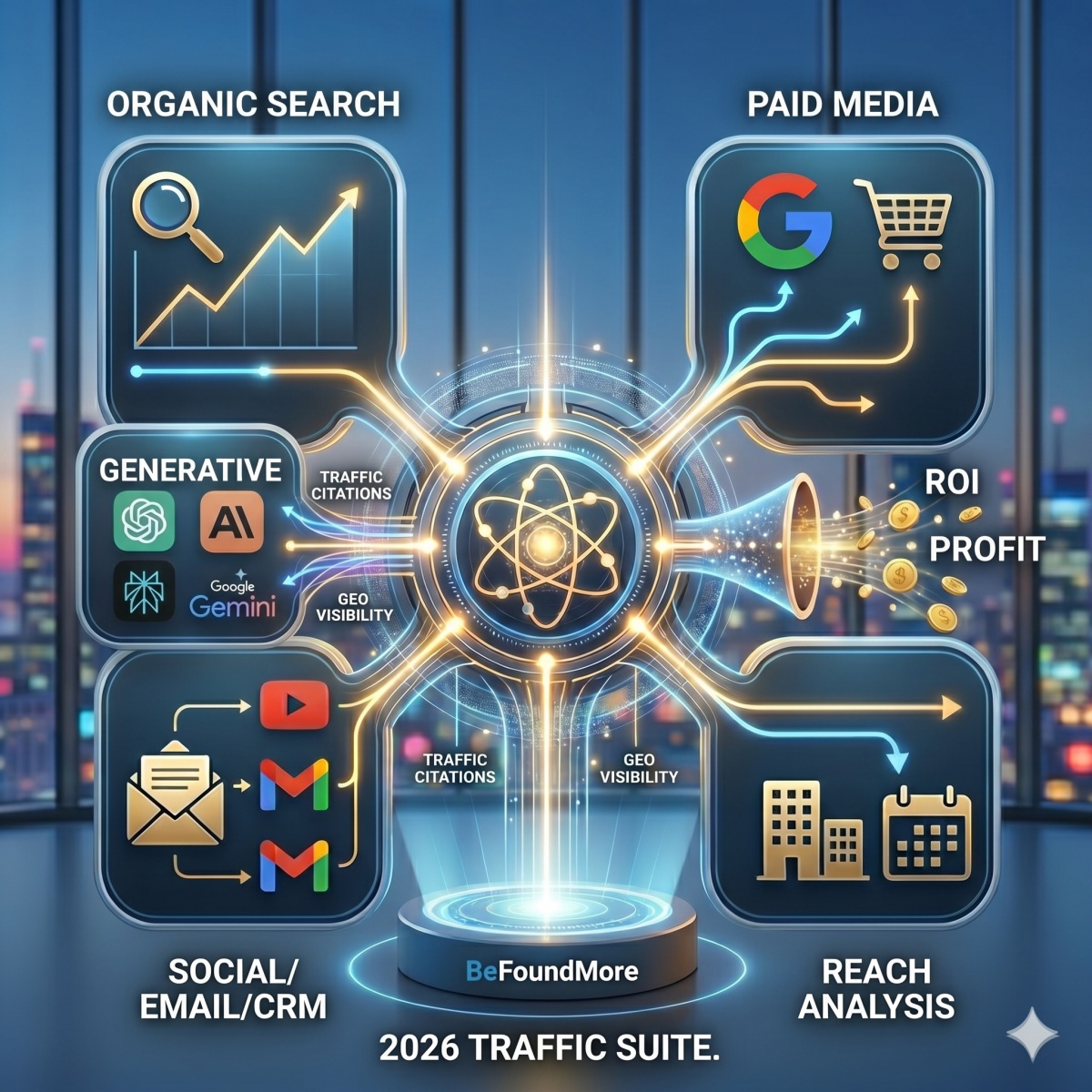 AI Traffic Sources funnelling into an ROI Report